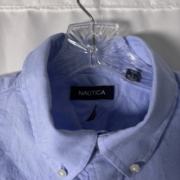 Nautica Men's Long Sleeve Button Down Shirt Blue STAINED - Picture 4 of 5